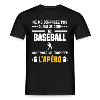 baseball baseballeur ne dérangez pas sauf apéro - T-shirt homme - noir - Devant - AI Model Male 178 light (178cm)