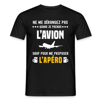 avion ne dérangez pas sauf apéro - T-shirt homme - noir - Devant - AI Model Male 178 light (178cm)