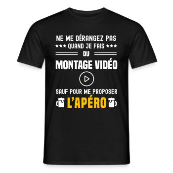 montage vidéo ne dérangez pas sauf apéro - T-shirt homme - noir - Devant - AI Model Male 178 light (178cm)