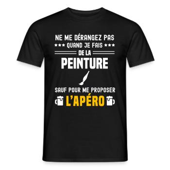 peinture pinceau ne dérangez pas sauf apéro - T-shirt homme - noir - Devant - AI Model Male 178 light (178cm)