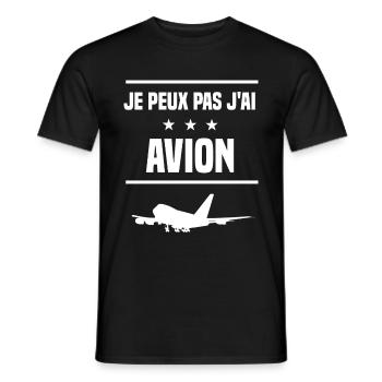 je peux pas j'ai avion humour pilote - T-shirt homme - noir - Devant - AI Model Male 178 light (178cm)