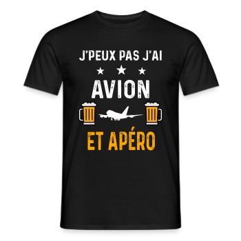 je peux pas j'ai avion et apéro - T-shirt homme - noir - Devant - AI Model Male 178 light (178cm)