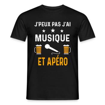 je peux pas j'ai musique micro et apéro - T-shirt homme - noir - Devant - AI Model Male 178 light (178cm)
