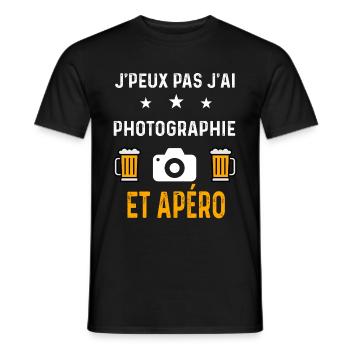 je peux pas j'ai photographie et apéro - T-shirt homme - noir - Devant - AI Model Male 178 light (178cm)