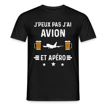 j'peux pas j'ai avion et apéro - T-shirt homme - noir - Devant - AI Model Male 178 light (178cm)