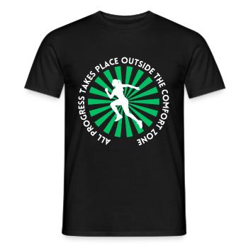 Fortschritt findet außerhalb der Komfortzone statt - Männer T-Shirt - Schwarz - Vorne - AI Model Male 178 light (178cm)