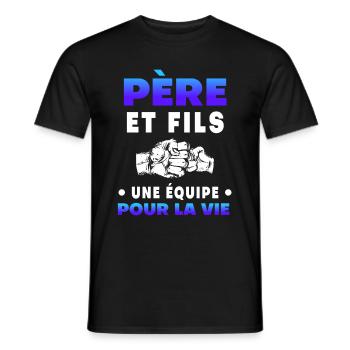 Father, Son, Shot, Team Duet, Man, Dad - Men's T-Shirt - black - Front - AI Model Male 178 light (178cm)