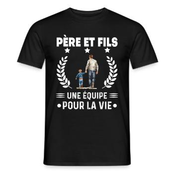 papa père et fils équipe duo homme fête des pères - T-shirt homme - noir - Devant - AI Model Male 178 light (178cm)