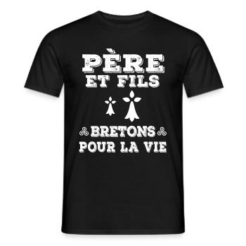 père et fils papa bretagne breton breizh - T-shirt homme - noir - Devant - AI Model Male 178 light (178cm)
