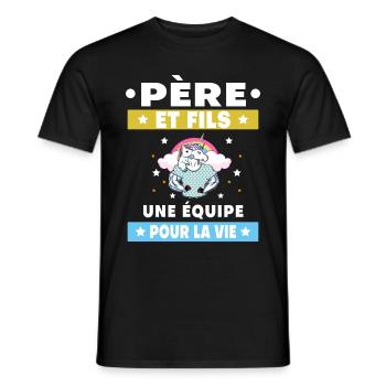Father and Son Unicorn Duo Man Team for Life - Men's T-Shirt - black - Front - AI Model Male 178 light (178cm)