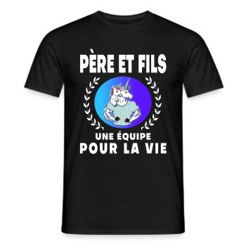 Father Son Unicorn Retro Vintage Man - Men's T-Shirt - black - Front - AI Model Male 178 light (178cm)
