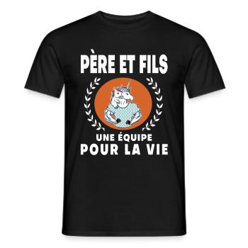 Vater Sohn Einhorn Vintage Retro Geschenk Papa - Männer T-Shirt - Schwarz - Vorne - AI Model Male 178 light (178cm)