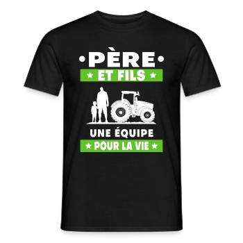 father and son farmer duo man dad - Men's T-Shirt - black - Front - AI Model Male 178 light (178cm)