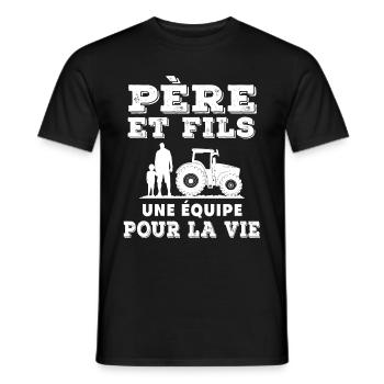father and son farmer team dad father - Men's T-Shirt - black - Front - AI Model Male 178 light (178cm)