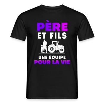 father son farmer duo man team for life - Men's T-Shirt - black - Front - AI Model Male 178 light (178cm)