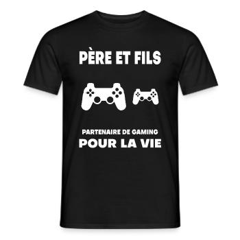 Gaming Father and Son Partner Duo Gamer Dad - Men's T-Shirt - black - Front - AI Model Male 178 light (178cm)