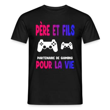 Gaming Father and Son Partner Life Dad Gamer - Men's T-Shirt - black - Front - AI Model Male 178 light (178cm)