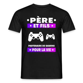 Father and Son Gaming Man Partner Gamer Dad - Men's T-Shirt - black - Front - AI Model Male 178 light (178cm)
