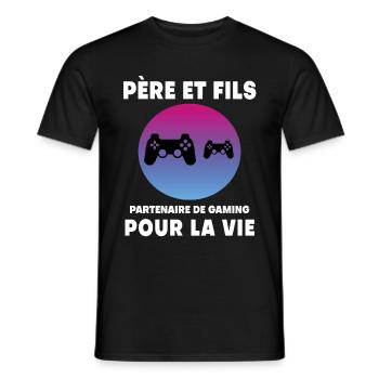 Vater und Sohn Retro Gaming Vintage Mann Gamer Vater - Männer T-Shirt - Schwarz - Vorne - AI Model Male 178 light (178cm)