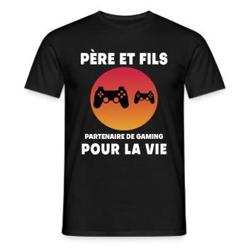 Vater und Sohn Gaming Retro Vintage Gamer Vater - Männer T-Shirt - Schwarz - Vorne - AI Model Male 178 light (178cm)