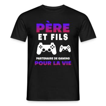 Father, son, gaming, partner for life, gamer dad - Men's T-Shirt - black - Front - AI Model Male 178 light (178cm)