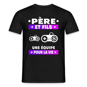 Vater und Sohn Gamer Duo Mann Team Papa Gaming - Männer T-Shirt - Schwarz - Vorne - AI Model Male 178 light (178cm)