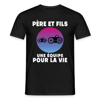Vater und Sohn Gamer Retro Vintage Mann Papa Gaming - Männer T-Shirt - Schwarz - Vorne - AI Model Male 178 light (178cm)