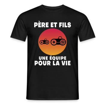 Vater und Sohn Gamer Retro Vintage Papa Gaming - Männer T-Shirt - Schwarz - Vorne - AI Model Male 178 light (178cm)