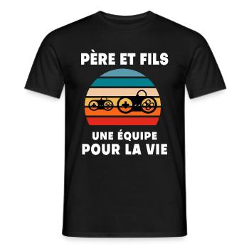 père et fils gamer vintage rétro papa gaming - T-shirt homme - noir - Devant - AI Model Male 178 light (178cm)