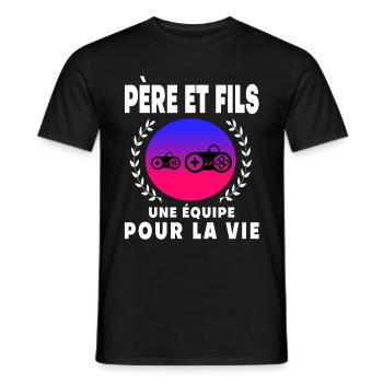 père fils gamer vintage rétro papa gaming - T-shirt homme - noir - Devant - AI Model Male 178 light (178cm)