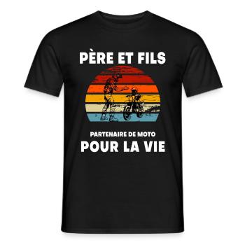 père et fils moto vintage rétro sunset papa motard - T-shirt homme - noir - Devant - AI Model Male 178 light (178cm)