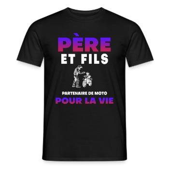 père fils moto partenaire pour la vie papa motard - T-shirt homme - noir - Devant - AI Model Male 178 light (178cm)