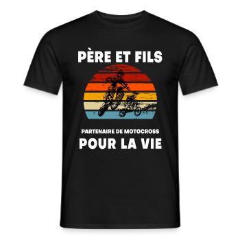 Father and Son Vintage Motocross Retro Sunset Biker - Men's T-Shirt - black - Front - AI Model Male 178 light (178cm)