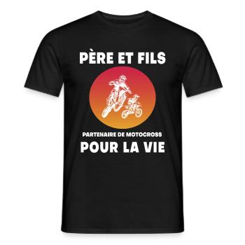 Father and Son Motocross Retro Vintage Biker - Men's T-Shirt - black - Front - AI Model Male 178 light (178cm)