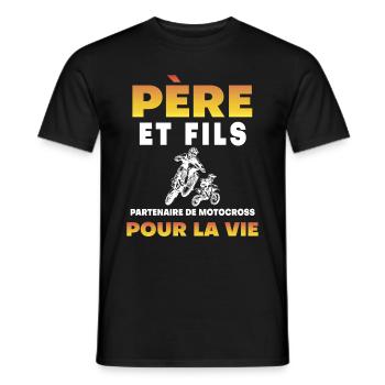 father son motocross partner life biker - Men's T-Shirt - black - Front - AI Model Male 178 light (178cm)