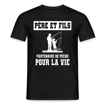 pêche père et fils duo homme papa pêcheur - T-shirt homme - noir - Devant - AI Model Male 178 light (178cm)