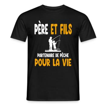Fishing Father and Son Partner Life Dad Fisherman - Men's T-Shirt - black - Front - AI Model Male 178 light (178cm)