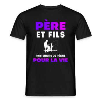père fils pêche duo homme partenaire papa pêcheur - T-shirt homme - noir - Devant - AI Model Male 178 light (178cm)