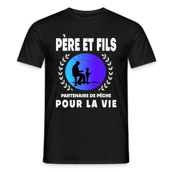 père fils pêche rétro vintage homme papa pêcheur - T-shirt homme - noir - Devant - AI Model Male 178 light (178cm)