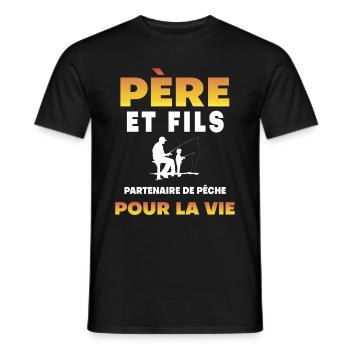 father son fishing partner life dad fisherman - Men's T-Shirt - black - Front - AI Model Male 178 light (178cm)