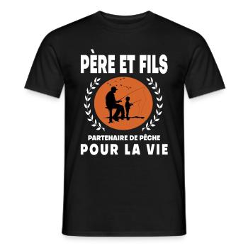 père fils pêche vintage rétro papa pêcheur - T-shirt homme - noir - Devant - AI Model Male 178 light (178cm)