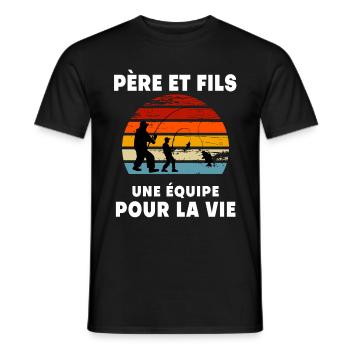 Father and Son Fishing Vintage Sunset Dad Fisherman - Men's T-Shirt - black - Front - AI Model Male 178 light (178cm)