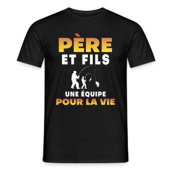 father son fishing team life dad fisherman - Men's T-Shirt - black - Front - AI Model Male 178 light (178cm)