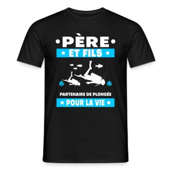 père et fils plongée duo partenaire papa plongeur - T-shirt homme - noir - Devant - AI Model Male 178 light (178cm)