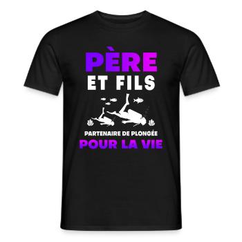 père fils plongée duo homme partenaire papa - T-shirt homme - noir - Devant - AI Model Male 178 light (178cm)