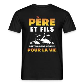 père fils plongée partenaire vie papa plongeur - T-shirt homme - noir - Devant - AI Model Male 178 light (178cm)