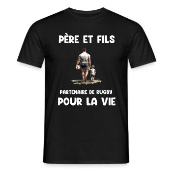father and son rugby partner life watercolor dad - Men's T-Shirt - black - Front - AI Model Male 178 light (178cm)