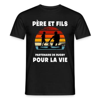 Father and Son Vintage Rugby Retro Sunset Dad - Men's T-Shirt - black - Front - AI Model Male 178 light (178cm)