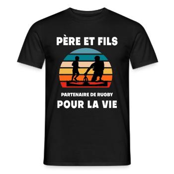 Father and Son Vintage Rugby Retro Dad Rugby Man - Men's T-Shirt - black - Front - AI Model Male 178 light (178cm)