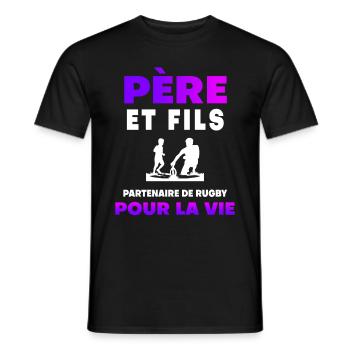 father son rugby duo man partner dad rugby player - Men's T-Shirt - black - Front - AI Model Male 178 light (178cm)